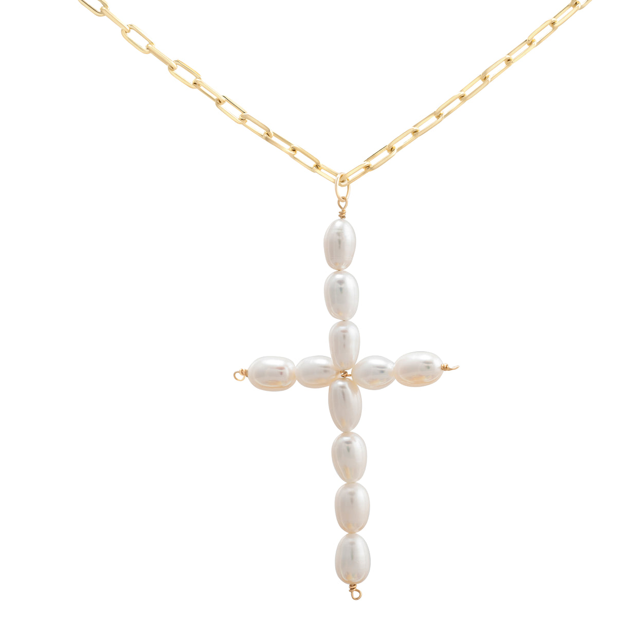 Alicia Chunky Pearl Cross Necklace – NIKKIBIEDES