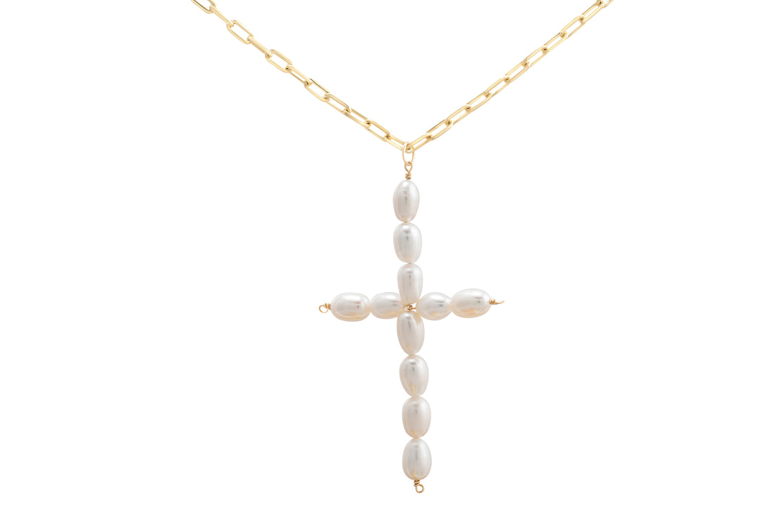 Alicia Chunky Pearl Cross Necklace